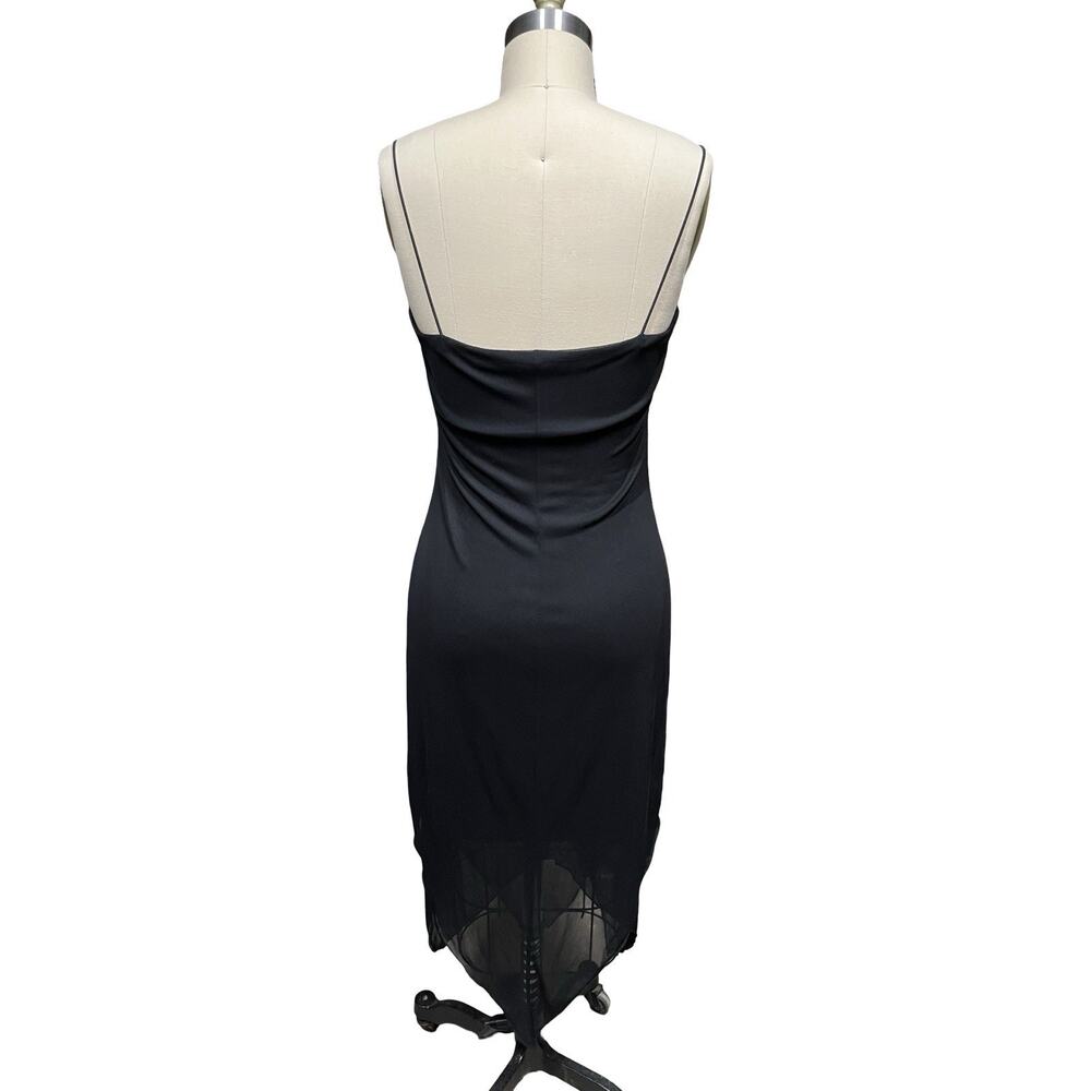 VTG 90s Y2K Byer Too! Slip Dress Midi Black Floral M Beaded Fairy Handkerchief - Picture 4 of 6